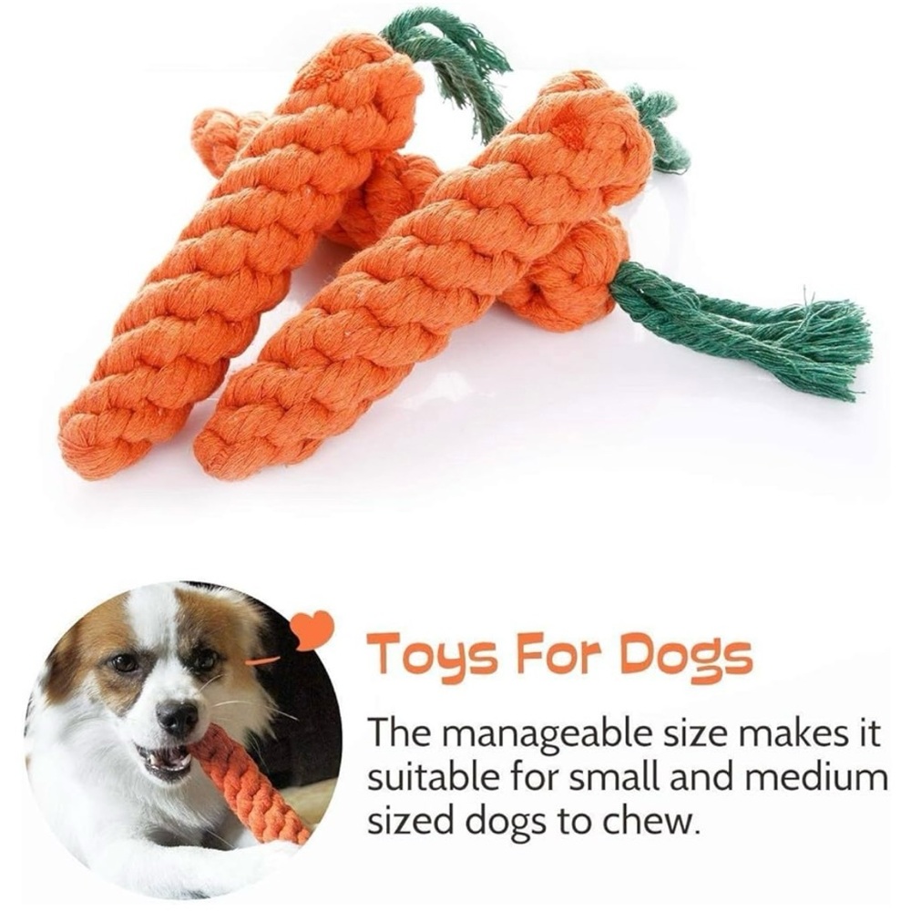 🥕 3 Orange Carrot Cotton Rope Dog Toys - Picture 7 of 8